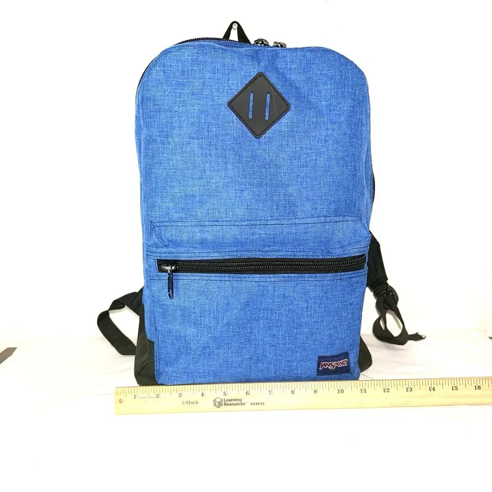 JanSport School Backpack Blue Travel Laptop Front Zip Pocket 16x13x6in
